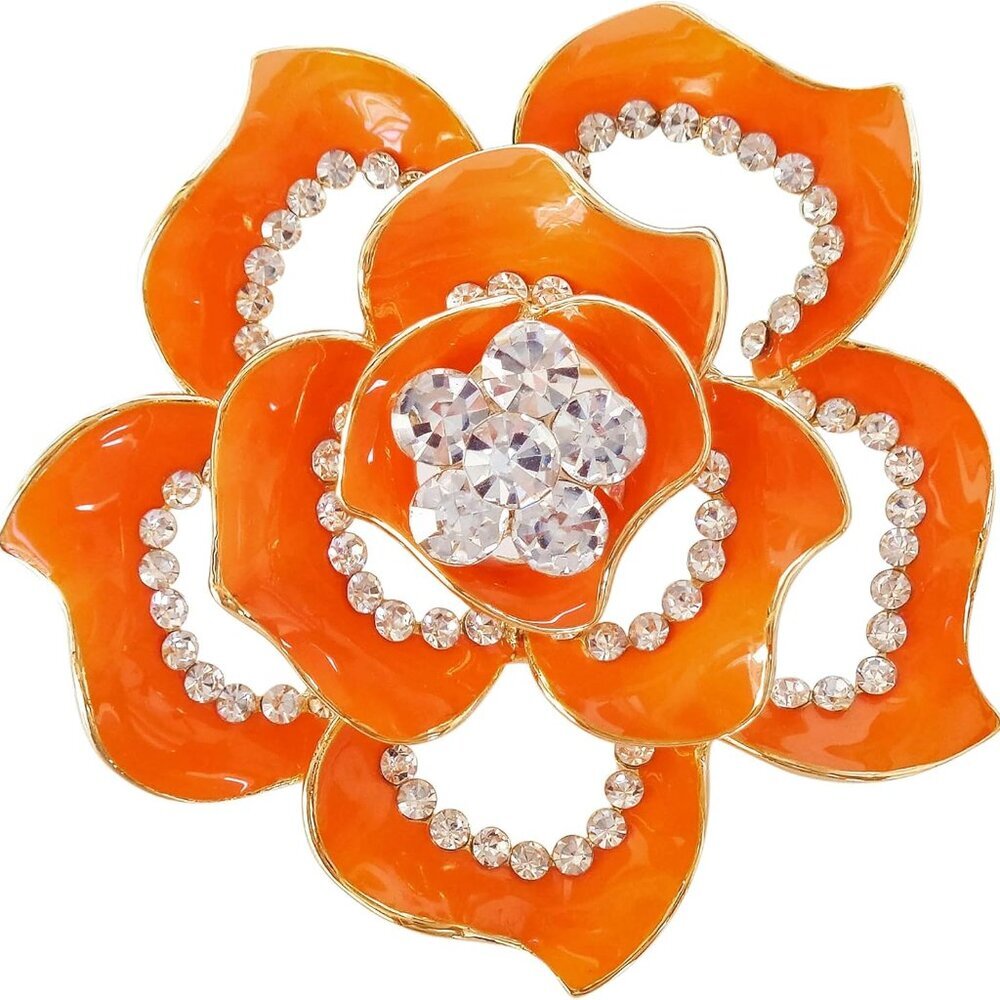 18k Gold Plated Crystal Rose Flower Enamel Brooch pins